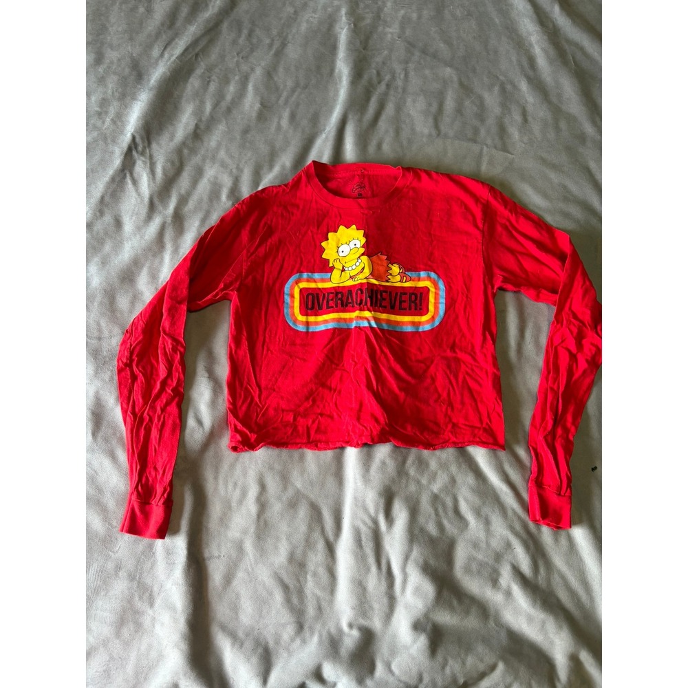 The Simpsons Lisa Simpson Overachiever Red Long Sleeve Crop Graphic Tee Medium